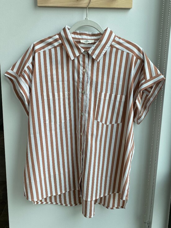 entro Tops - Entro Striped white Terracotta Relaxed Short Sleeve Button Down M